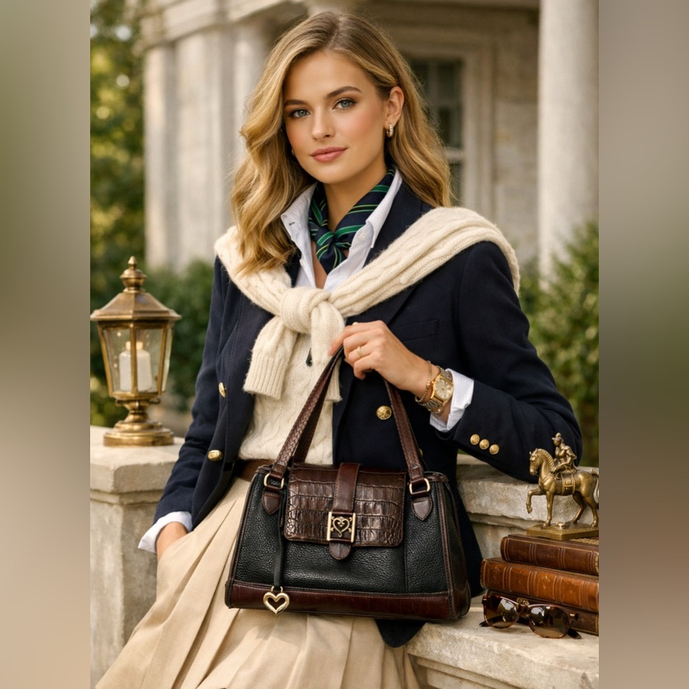 Brighton Black and Brown Shoulder Bag with Heart Charm